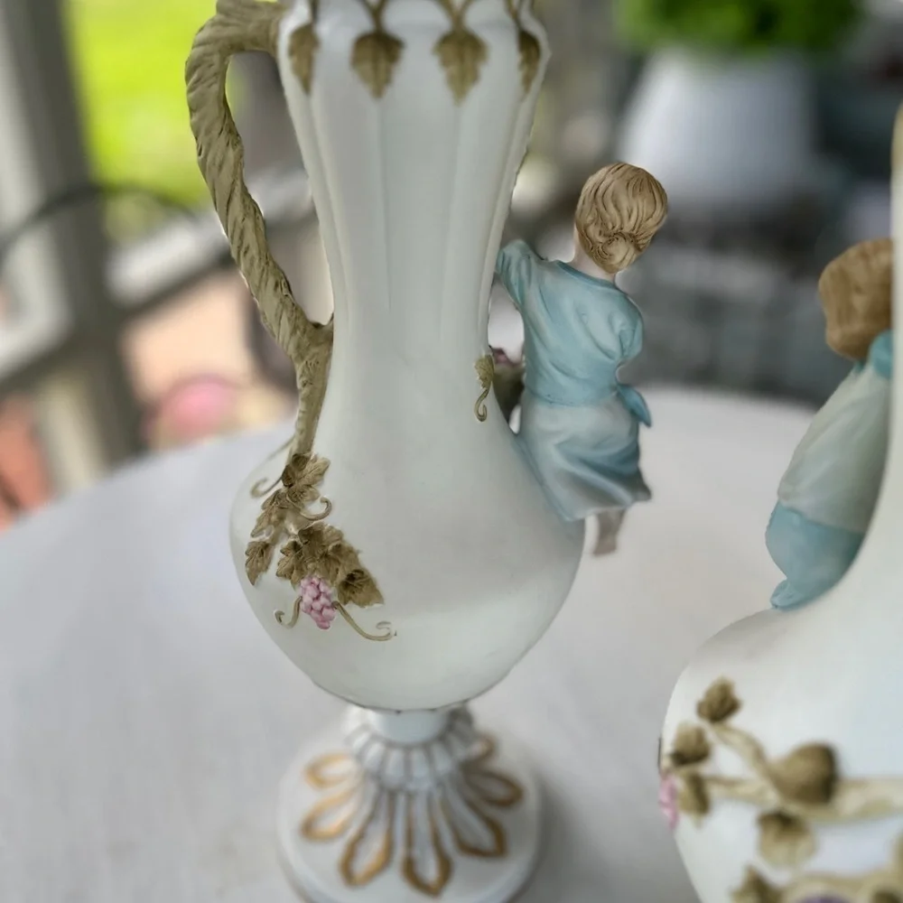 1950’S, MCM, ANDREA BY SADEK, BOY & GIRL PORCELAIN VASES. MADE IN JAPAN.